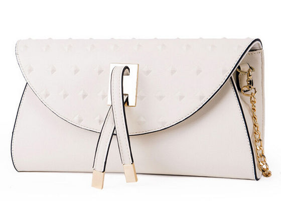 Unique embossed PU ladies leather handbags back pocket and strengthening hardware