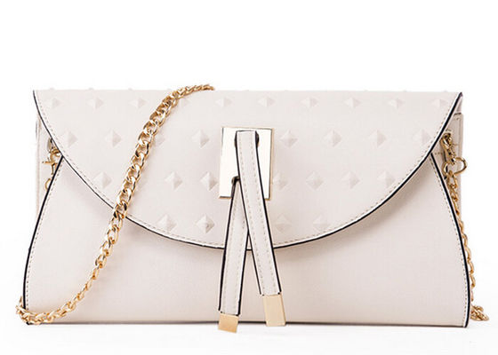 Unique embossed PU ladies leather handbags back pocket and strengthening hardware